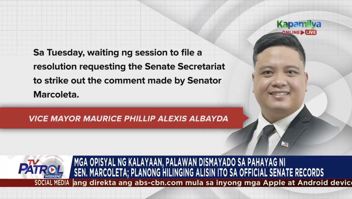 🚨Tsinator Rodente Marcoleta’s statement saying we should give up the Kalayaan Island Group (KIG) was so OFFENSIVE and INSULTING that the Municipality of Kalayaan wants to request the Senate to strike out the comment.

The Vice-Mayor of Kalayaan said that he and the Councilors of