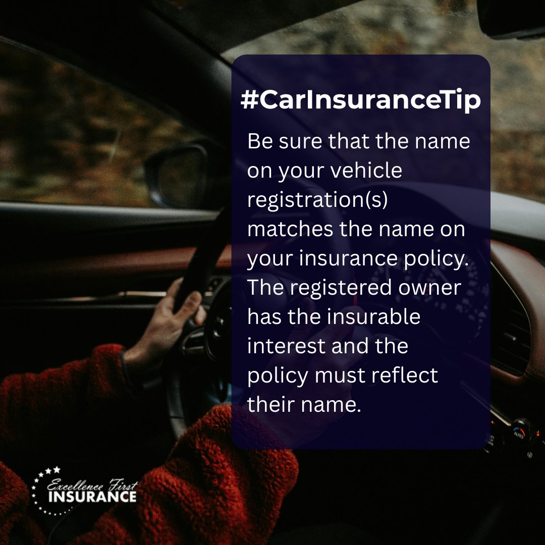 EFInsurance's tweet image. 🚗✔️Make sure the name on your vehicle registration matches the name on your insurance policy. This helps avoid coverage issues and keeps your policy valid if you ever need to file a claim.
We’re here to help you double-check the details.

 #ExcellenceFirstInsurance