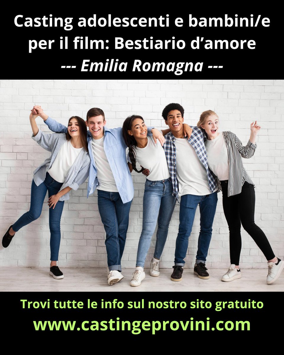 Casting per la selezione di adolescenti e bambini/e residenti in Emilia-Romagna per il film “Bestiario d’amore” di Davide Mardegan. Il lavoro è retribuito. Apri il seguente link per tutte le info: castingeprovini.com/casting-adoles…