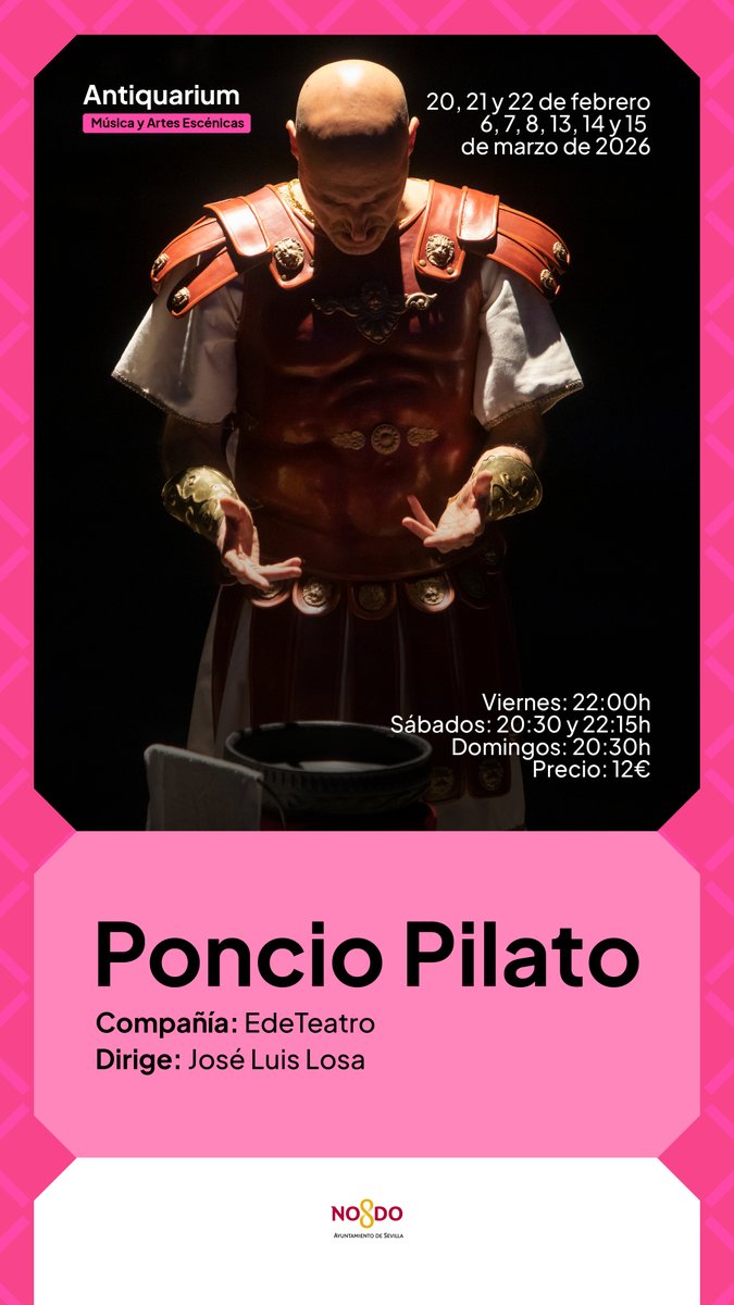 En mitad de las tormentas os traemos una buena noticia: el 20 de febrero EdeTeatro repone "Poncio Pilato" en el Antiquarium en su XI temporada. Este año ampliamos funciones a los viernes. El Ayuntamiento de Sevilla ha puesto ya las entradas a la venta: icas.sevilla.org/agenda/poncio-…