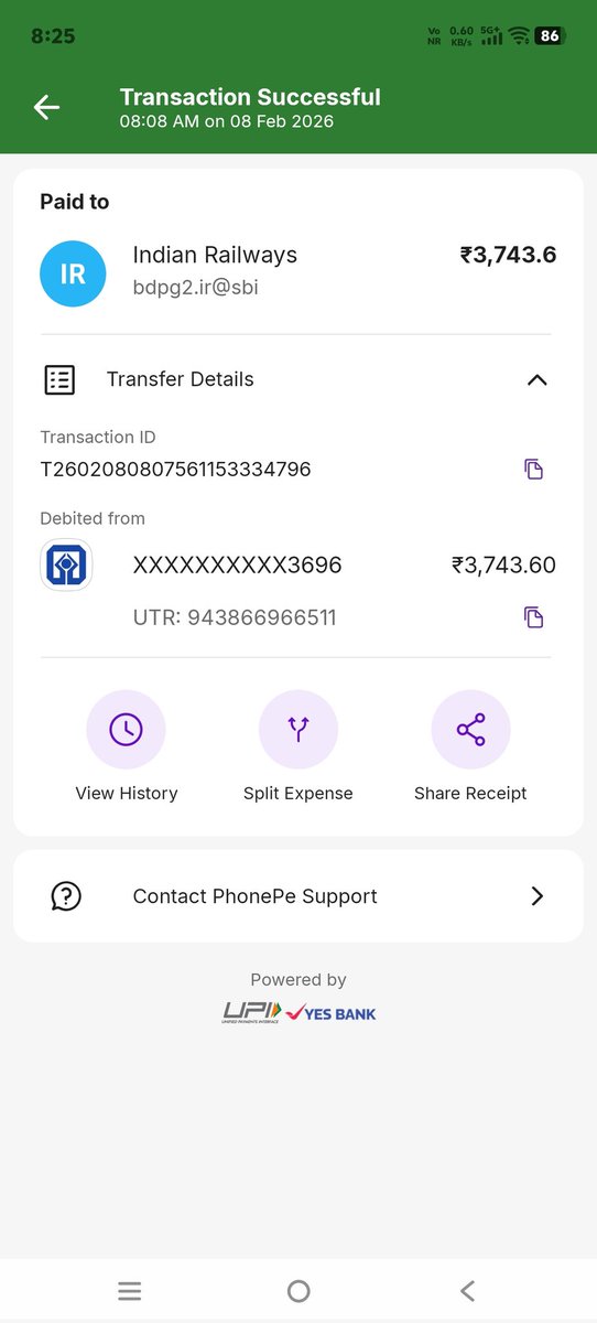 KMaverickb96's tweet photo. Very disappointed. Payment was successful but railway ticket was NOT booked. No PNR received, amount debited from bank. Request urgent resolution/refund.
@IRCTCofficial @RailMinIndia @SwaRailIndia
@RailMadad Txn ID: 100006359067510 | Date: 08/02/2026 https://t.co/heWVHIp5X7