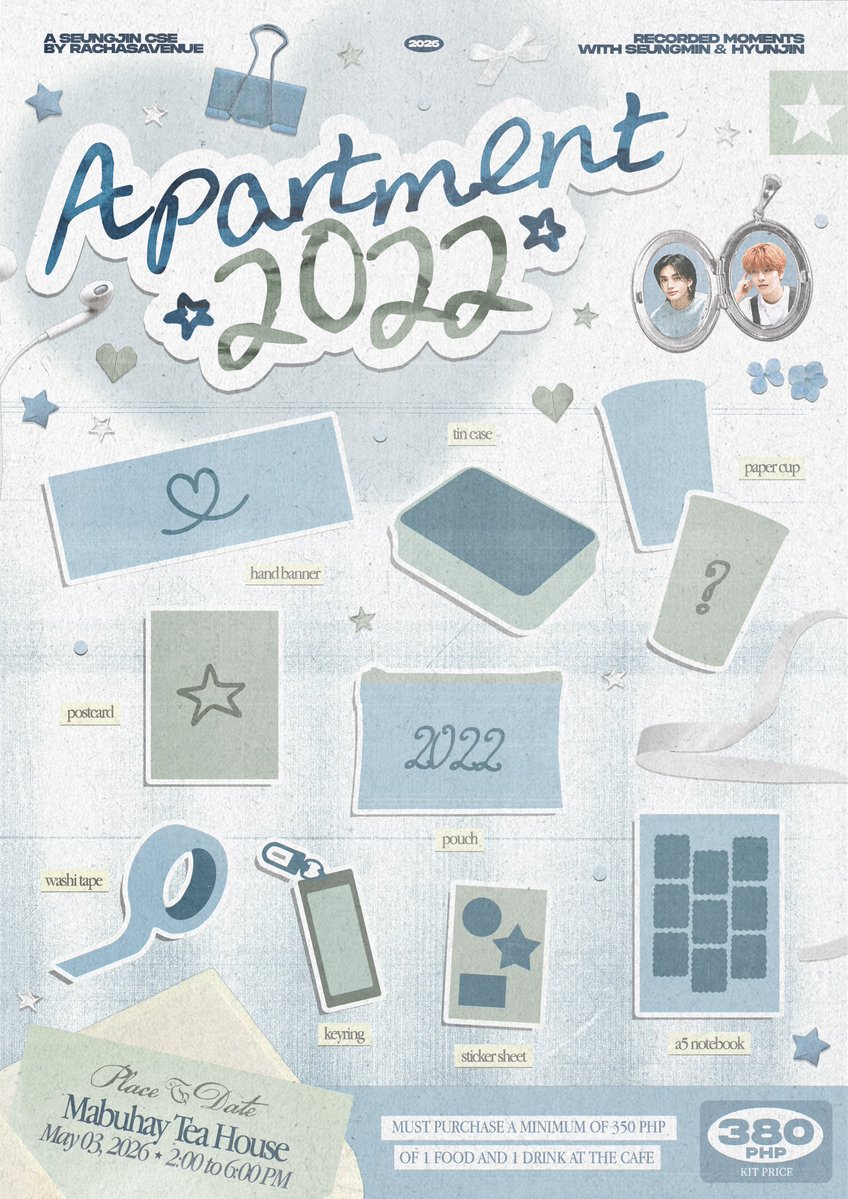 rachasavenue's tweet image. 🛋️📝 𝒘𝒉𝒂𝒕 𝒅𝒐 𝒚𝒐𝒖 𝒆𝒗𝒆𝒏 𝒌𝒏𝒐𝒘?

Apartment 2022 
Seungjin Cup Sleeve Event

✶ May 3, 2026 ㅡ 2:00-6:00 PM
✶ Mabuhay Tea House

pre-registration: february 14, 2026

#Apartment2022 #승민 #현진 #티격태격즈 ᝰ.ᐟ
