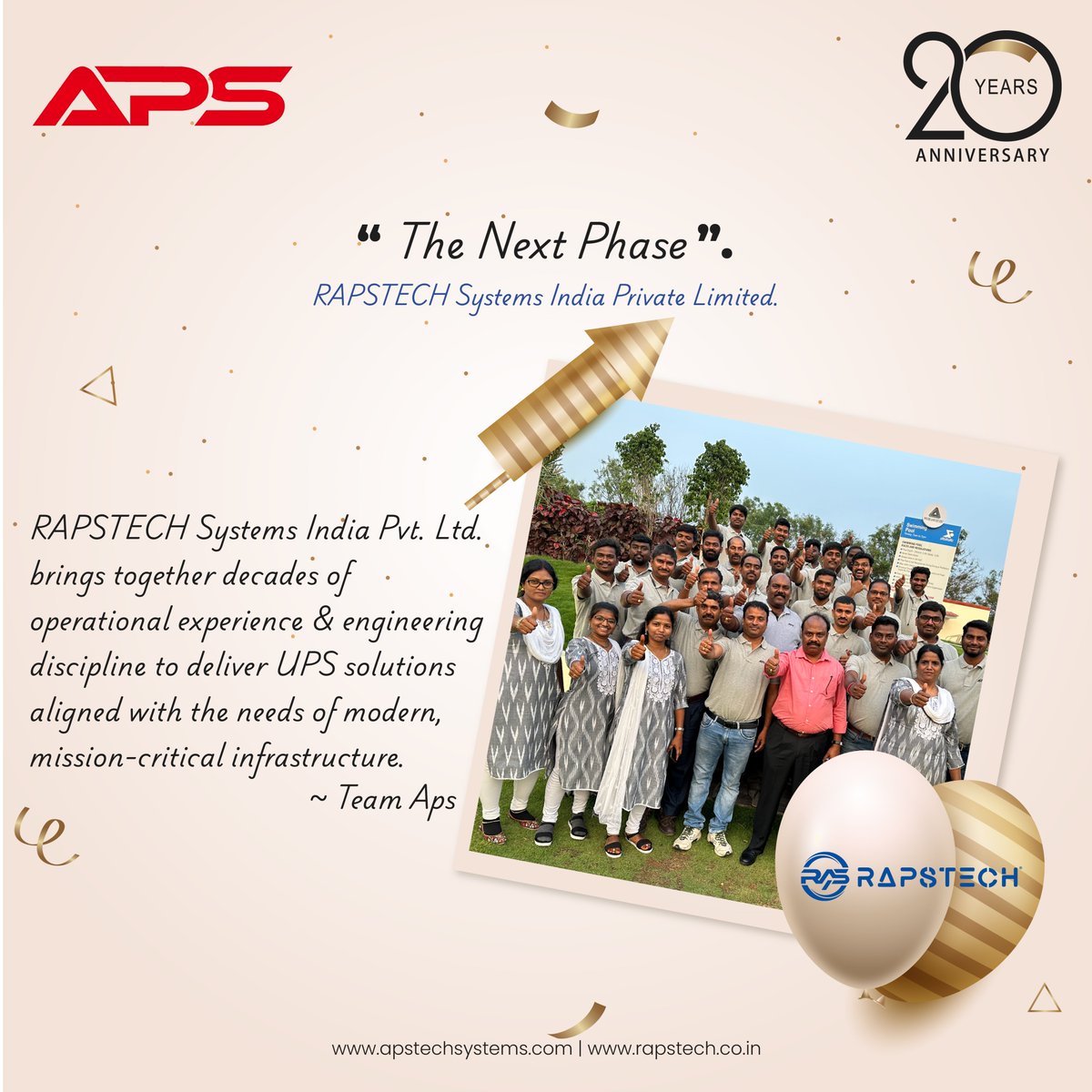 ApsTechSystems1's tweet photo. 20 Years of APS Tech Systems We sincerely thank all our customers and associates who have been part of this journey. Every interaction, project, and collaboration has contributed to strengthening our capabilities and reinforcing our commitment to disciplined execution. ~Team APS https://t.co/P6qyZJMOK6