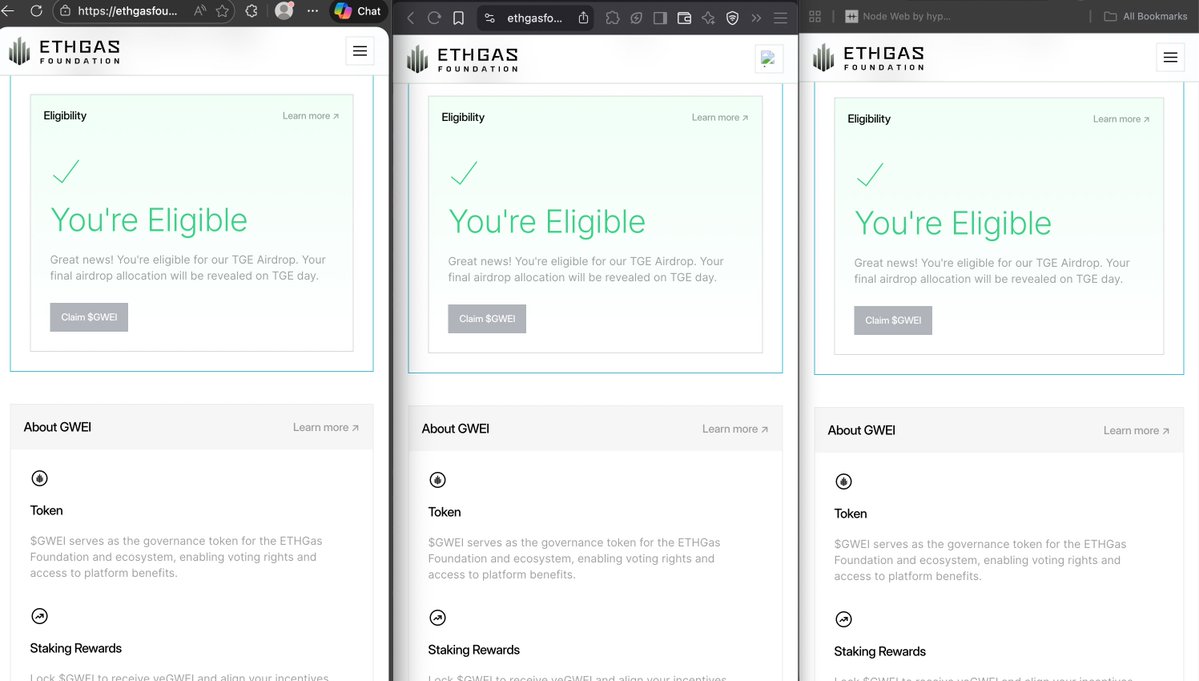 aimeehall_eth's tweet image. 🚨 Airdrop Alert 🚨

eth-gasfoundation.org/token

$GWEI drop is officially happening

Tired of those crazy gas fees on Ethereum? Now you can finally get something back.

Eligibility hinges on your proof of pain:
→ Historical gas spend recorded
→ Gas ID threshold reached
→ Shared…