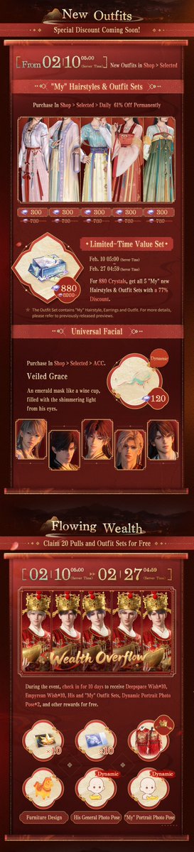 Love_Deepspace's tweet image. Hold his hand and whisper your tender affection.
Various events and festive blessings are ready! Share wondrous moments with him!
🪐Official Discord: discord.gg/aGFPky4snx
&amp;gt;&amp;gt;&amp;gt;Festive Rewards Preview
After 05:00 on Feb. 10 (server time), check in to the game, participate in the