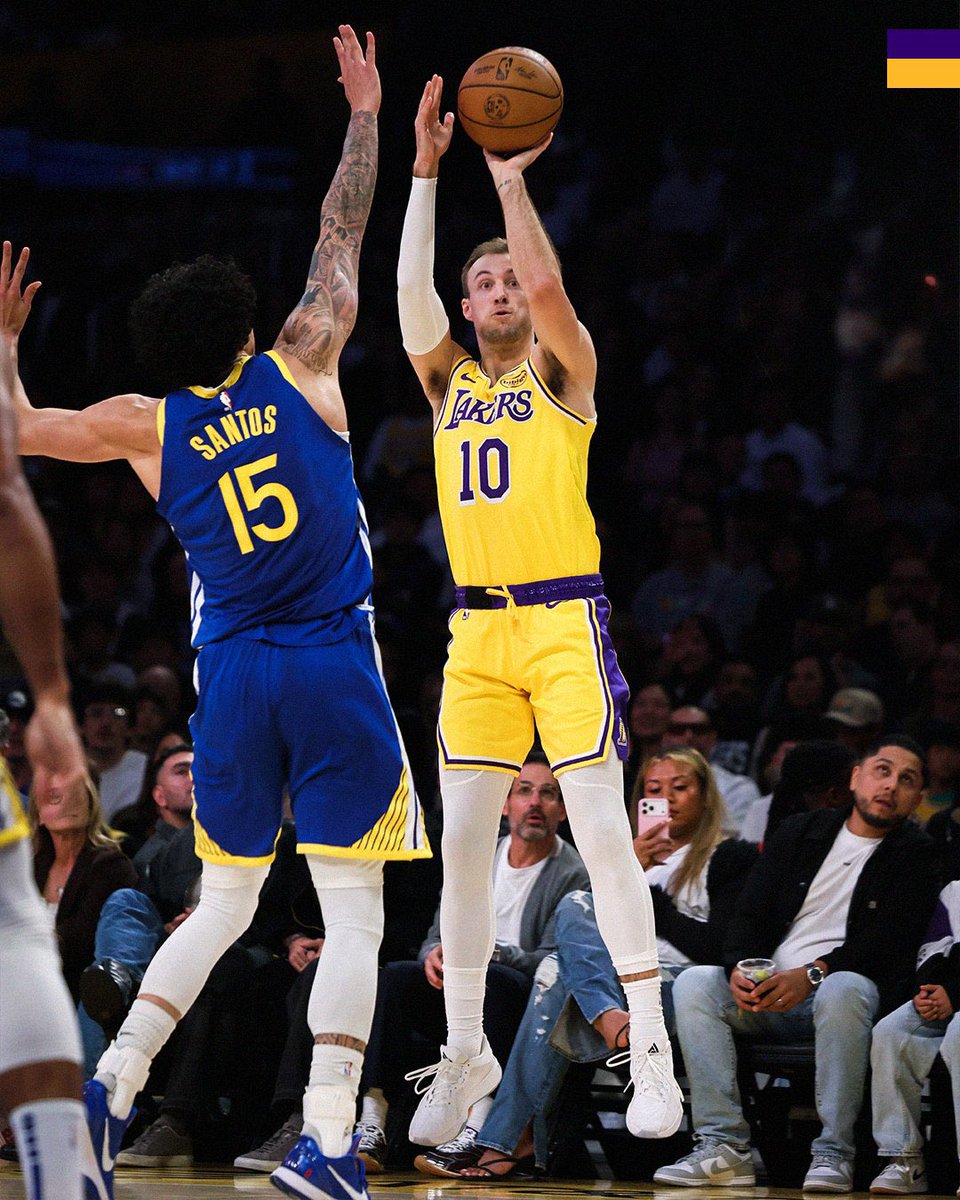 Lakers 105 GSW 99

LeBron James 20 pts 7 rebs 10 assts 1 stl 1 blk

Austin Reaves 14 pts 5 rebs 8 assts 2 stls

Marcus Smart 15 pts 3 rebs 4 assts 2 blks

Rui Hachimura 18 pts 

Jarred Vanderbilt 11 pts 7 rebs 2 stls 1 blk

Luke Kennard in his debut 10 pts 2 rebs 2 assts 1 stl