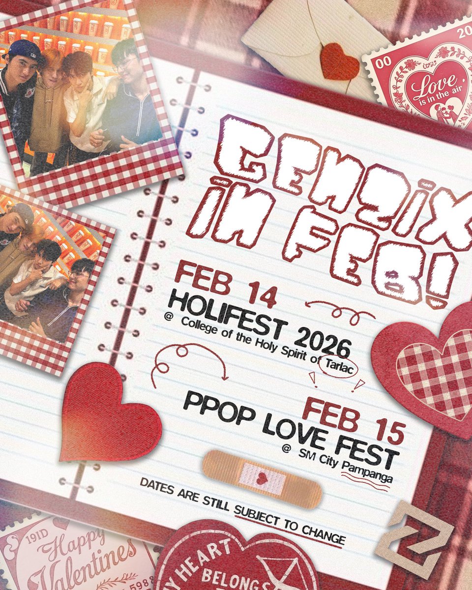 [🗓️] GENZIX FEBRUARY SCHEDULER

SOULz, puwede ba namin kayo maging Valentines? 🫴

Spend your day of hearts with us at our back-to-back events this February 14 and 15 💝

See you there! ✨

#GenZixInFebruary
#LoveLapse #GenZix