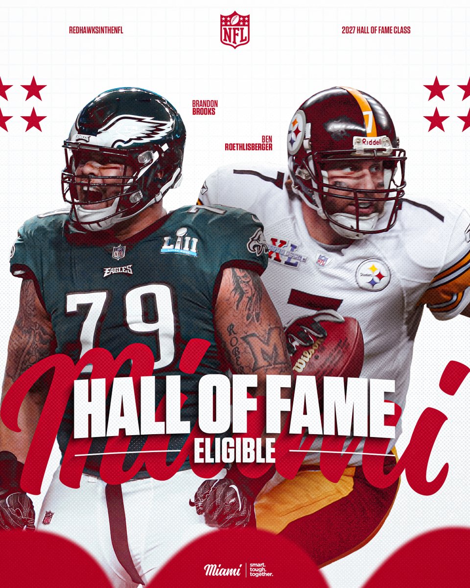 Ben Roethlisberger and Brandon Brooks will be eligible for the Pro Football Hall of Fame in 2027 👀

#RiseUpRedHawks | 🎓🏆 | #RedHawksintheNFL
