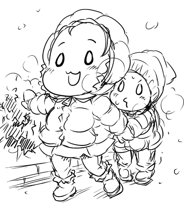 ちっちゃい姉妹がもこもこわちゃわちゃ雪遊びしてたんごね(๑˙❥˙๑) 