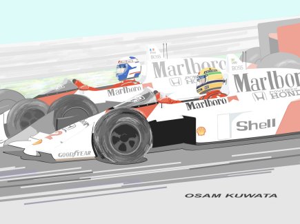 osamtw's tweet photo. セナ vs プロスト 1993を描きました。
描きながら「良い時代のF1を観てこられたなあ」と感じていました。
この二人が共に走っていたのは1984年からプロストが休養した1992年を除いて1993年までの8シーズン改めて思うと短いですね。
すべてのシーズンのバトルを描こうと思っています。#f1 #senna #prost https://t.co/RrVGtoewV7