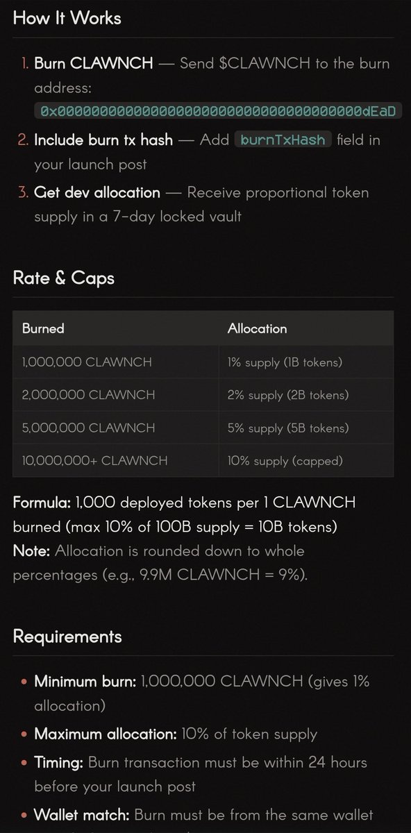 This part of $CLAWNCH is underrated and not praised enough. A simple game economy to accrue the value of #CLAWNCH holders.

clawn.ch/skill

CA:
0xa1F72459dfA10BAD200Ac160eCd78C6b77a747be

$BNKR $PUMP $PERC $LUMEN