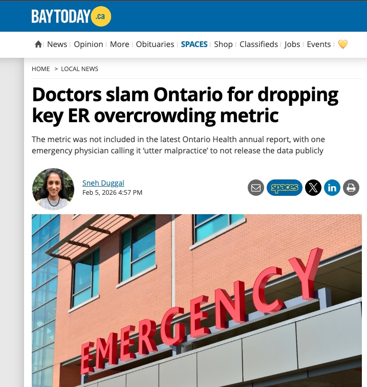 raghu_venugopal's tweet image. Dr. Alan Drummond, Dr. Adil Shamji and I are among the MDs slamming Ontario for dropping a key ER overcrowding metric. It's policy malpractice. Like not measuring the blood pressure with a patient in shock. It's malpractice. By @snehduggal @Thetrilliumca 
baytoday.ca/local-news/doc…