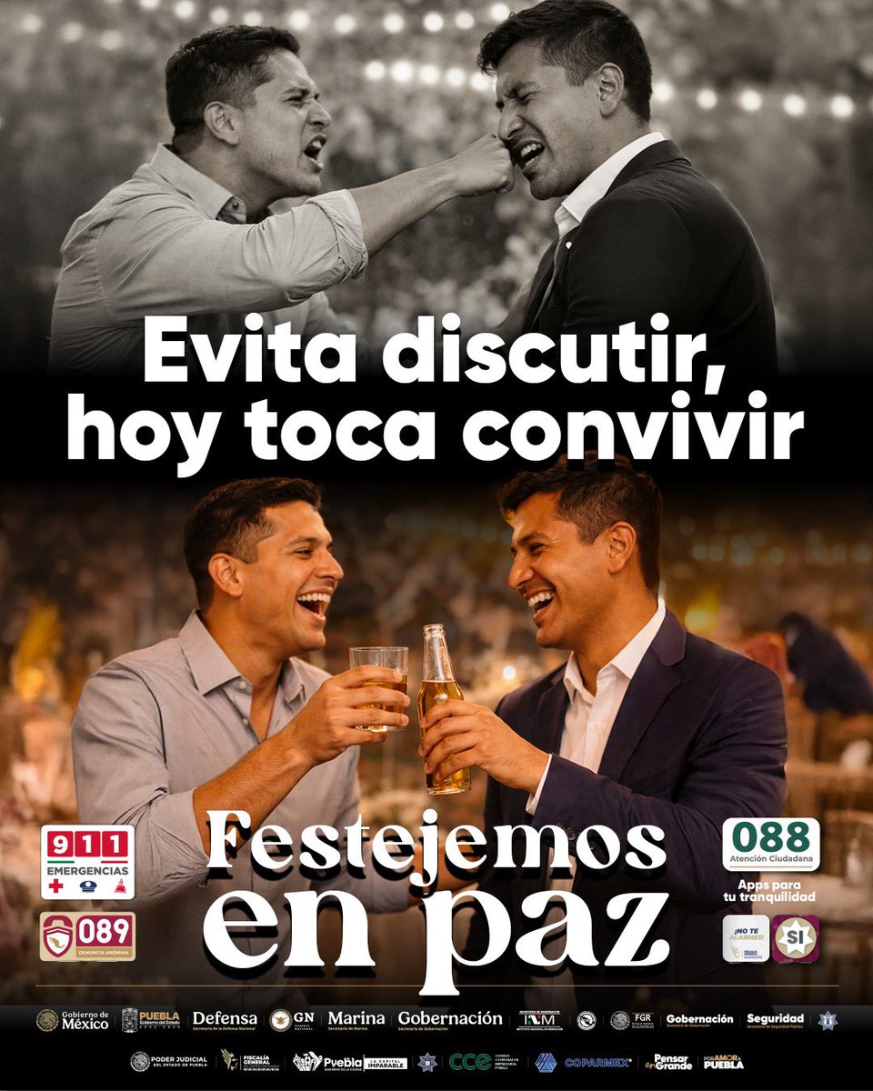 🎊 La diversión se disfruta más sin discusiones.
Celebra en grande, comparte y mantén la paz.
#FestejemosEnPaz #PueblaSegura #PensarEnGrande #PorAmorAPuebla