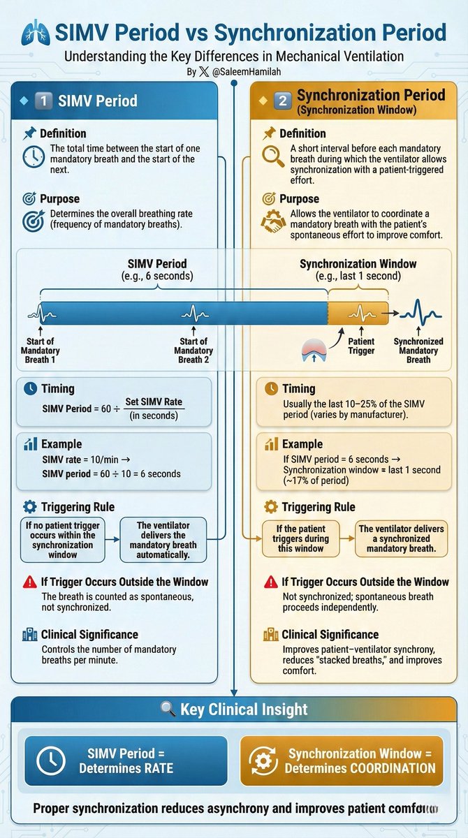 SaleemHamilah's tweet image. 🫁 SIMV Period vs Synchronization Period
Understanding the Key Differences in Mechanical Ventilation

-- Follow me for more respiratory care content: Facebook | Instagram | X | LinkedIn @SaleemHamilah

#simv #mechanicalventilation #respiratorytherapist  #respiratorycare