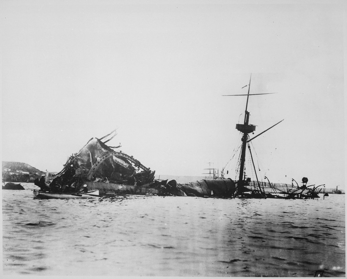 15 Feb 1898: The battleship the USS #Maine explodes in #Havana Harbor in Cuba, killing over 260 crew. Though the cause—mine or accident—is unclear, the U.S. public outrage blamed Spain, fueling calls for war. “Remember the Maine!” became a rallying cry, and the incident helped