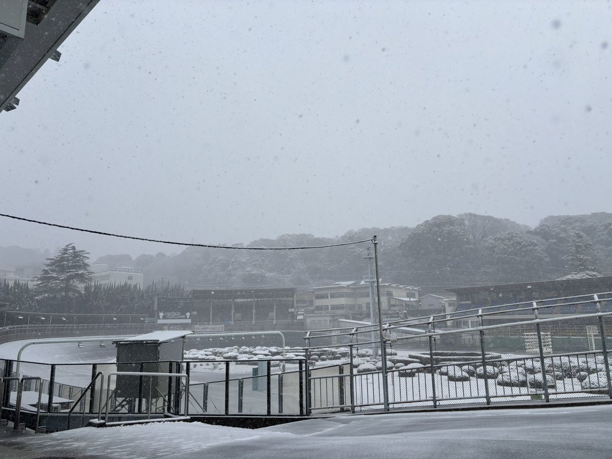 mimama0626's tweet photo. バンクに雪積もってます❄️
本場（奈良）がやるみたいなので出勤です
#小田原競輪場 https://t.co/5SbyDYKKRx