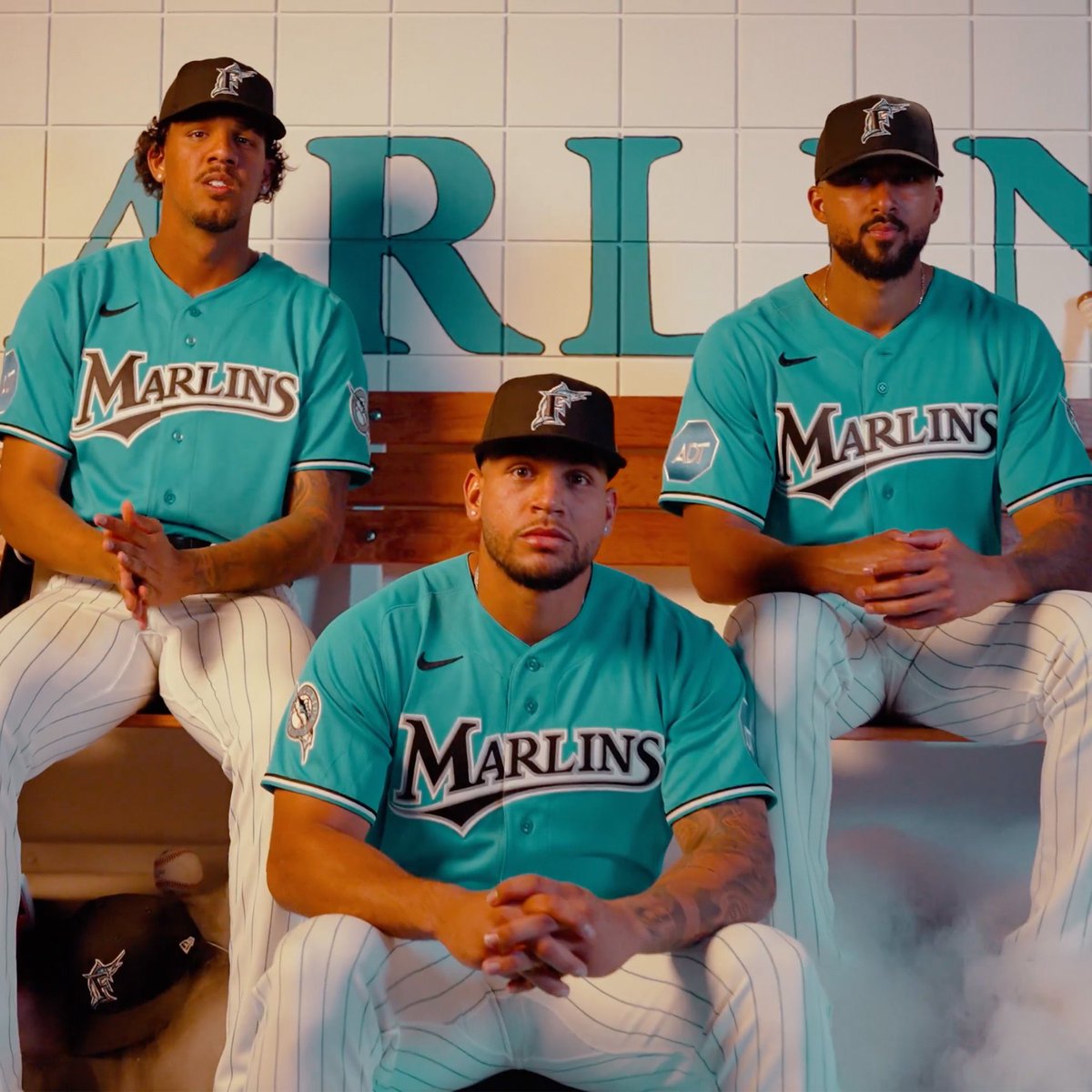 SleeperMLB's tweet photo. The Marlins have released their new teal jerseys. 

Are they 🔥 or 💩? https://t.co/EBtFGZXHvb
