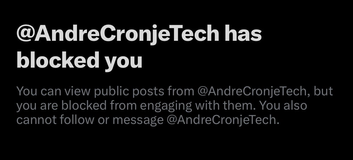 Thanks  <a href="/AndreCronjeTech/">Andre Cronje</a> 

I lost 6 figures in $S by false promises, only to see you delete everything, blame the community, block longtime supporters, and walk away again

Good luck with your new project flying rug
