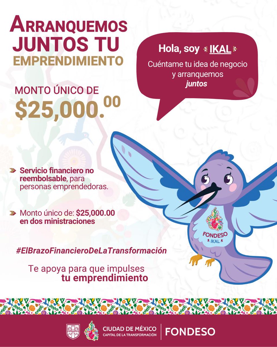 📢 ¿Buscas financiamiento para tu emprendimiento?
​FONDESO te ofrece un apoyo económico de $25,000.00 para impulsar tu proyecto. Lo mejor: ¡es un servicio financiero no reembolsable!
✅ Dirigido a: Personas emprendedoras de la CDMX.
📲 Visita: fondeso.cdmx.gob.mx