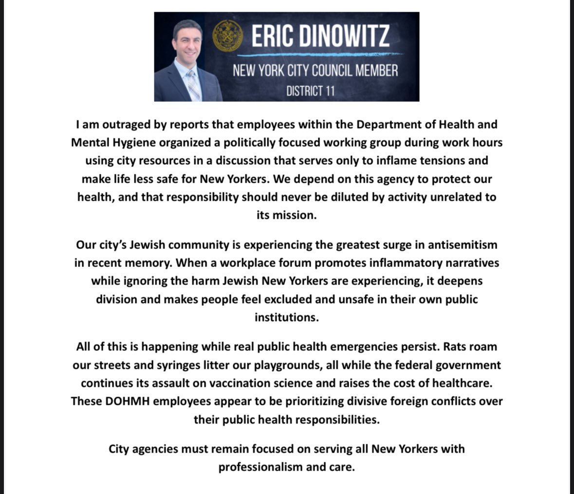 Council Member Eric Dinowitz tweet media