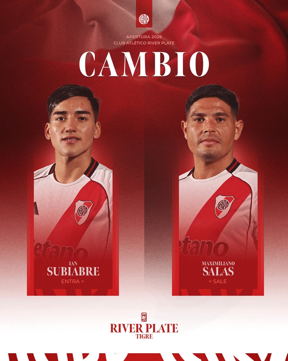 RiverPlate's tweet image. ⌚️ 27' ST  River 0 - Tigre 4

⚽️ Tres cambios en River.

#VamosRiver ⚪️🔴⚪️