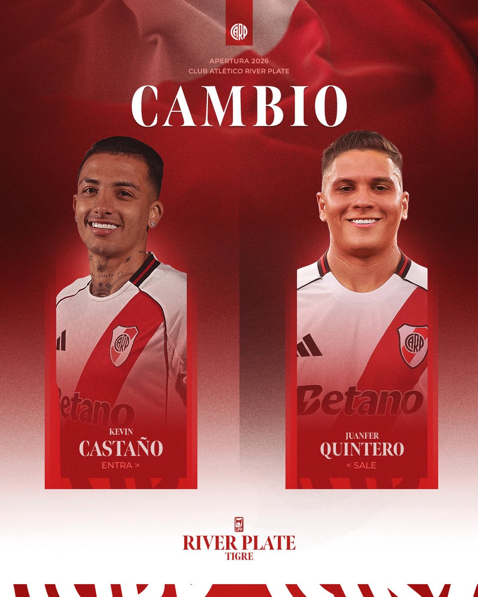 RiverPlate's tweet image. ⌚️ 27' ST  River 0 - Tigre 4

⚽️ Tres cambios en River.

#VamosRiver ⚪️🔴⚪️