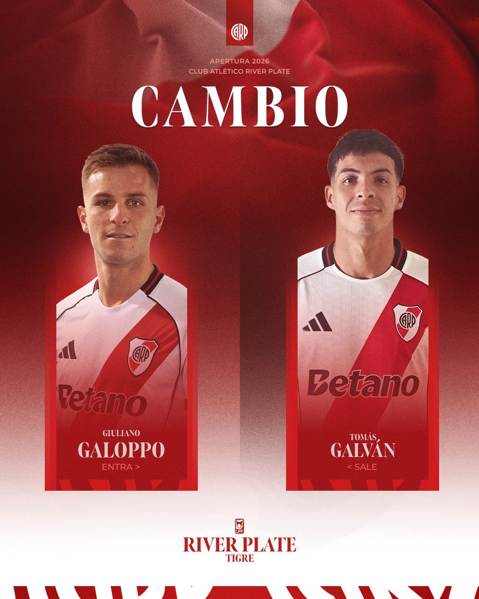 RiverPlate's tweet image. ⌚️ 27' ST  River 0 - Tigre 4

⚽️ Tres cambios en River.

#VamosRiver ⚪️🔴⚪️