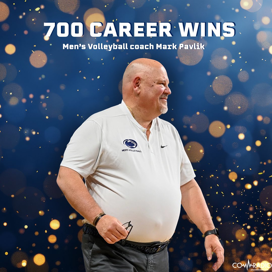 PSUCommRadio's tweet photo. With Penn State’s 3-0 win at Saint Francis tonight, men’s volleyball coach Mark Pavlik has reached 700 career victories! https://t.co/73Jwuha9z1