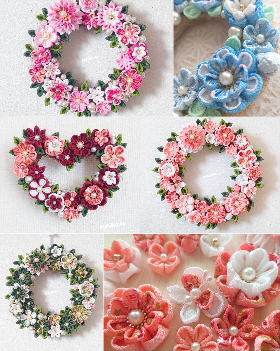 クリエイターリンクデー #365DIYtheme つまみ細工のお花たちのリース