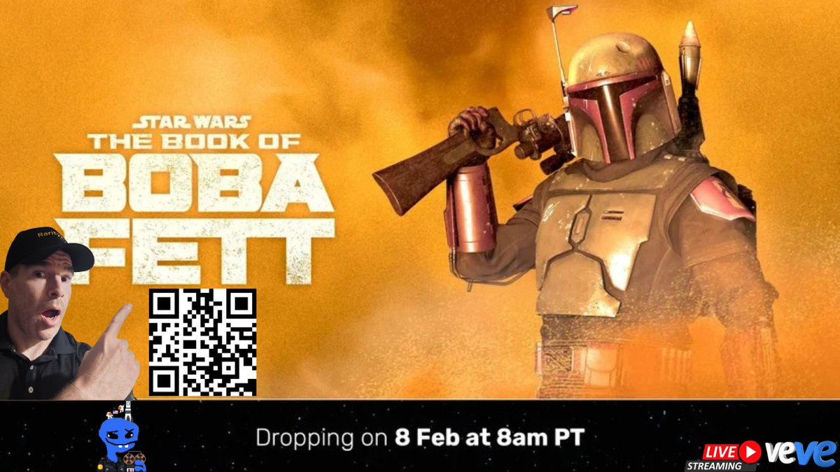 💥Star Wars The Book of Boba Fett Veve Drop Live

🔥Guest <a href="/RealVideoShane/">VideoShane</a> 

Giveaway 
• Join Veve Gleam gleam.io/7a3V1/veve-gle…
• Like, RT + comment “VeVe Gleam" to enter

Official Veve Partner Supported Stream
⏰930 AM CT 
📺youtube.com/live/x-KZfjW5c…
DROP veve.sjv.io/nXOxbx