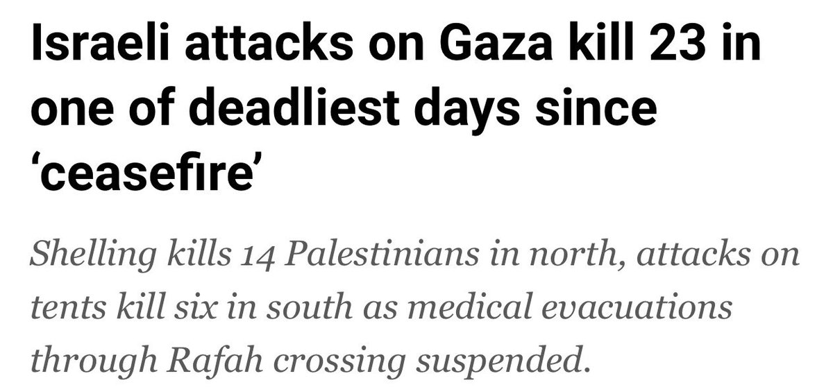 Attacks on Gaza have not stopped since the ceasefire agreement in October and have killed more than 520 Palestinians, including an 11-year-old girl just last week. 

Israel must abide by the terms of the ceasefire. This cannot go on.