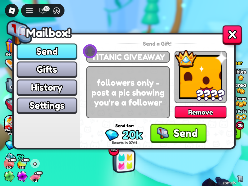 TITANIC QUOKKA GIVEAWAY

RULES:

follow
comment a pic showing you're following

the winner gets on the wheel vs the other winner from discord #petsimulator99 #roblox