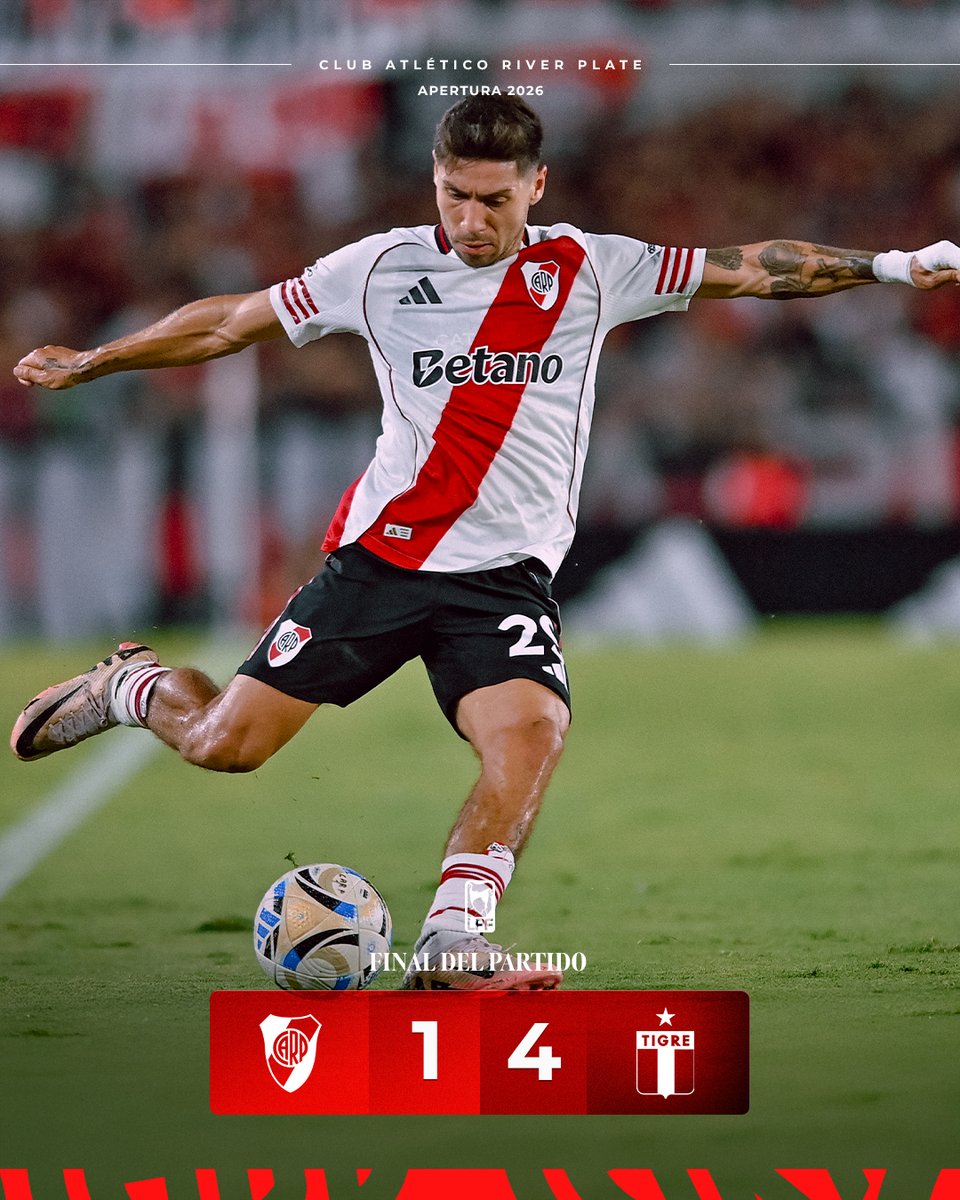 RiverPlate's tweet image. Final del partido. River 1 - Tigre 4.

#VamosRiver ⚪️🔴⚪️