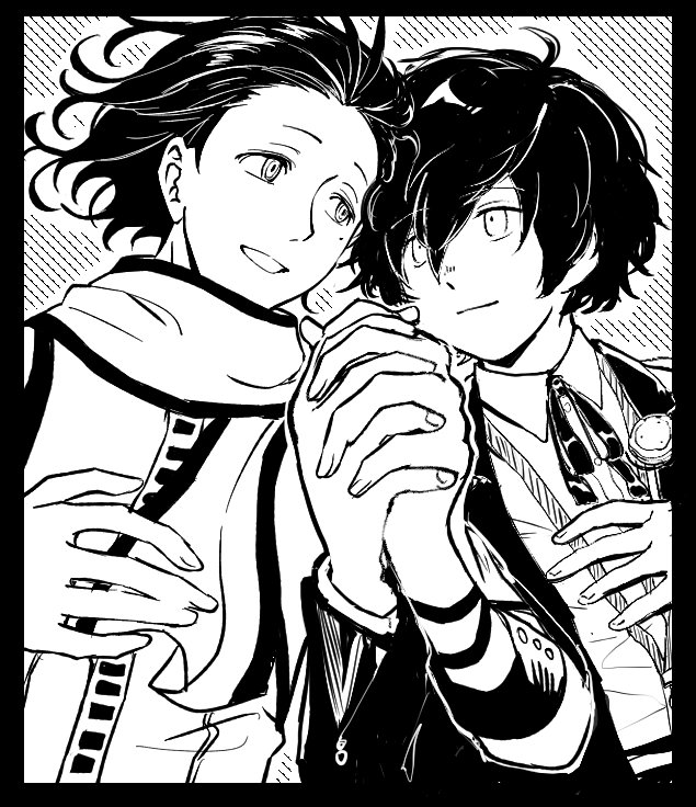 RS_kokuhaku's tweet image. ご無沙汰しております
サークルカット用のイラストができましたのでお披露目いたします！
綾時はCON、主人公は鰤木が担当して作成しました（鰤木）