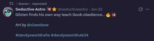 doqe_dev's tweet photo. @xits_aaronx @janus_artz also of course the guy defending roblox porn is following/reposting from a person who fucks their own dandy's world plush https://t.co/QaC1huuVmw