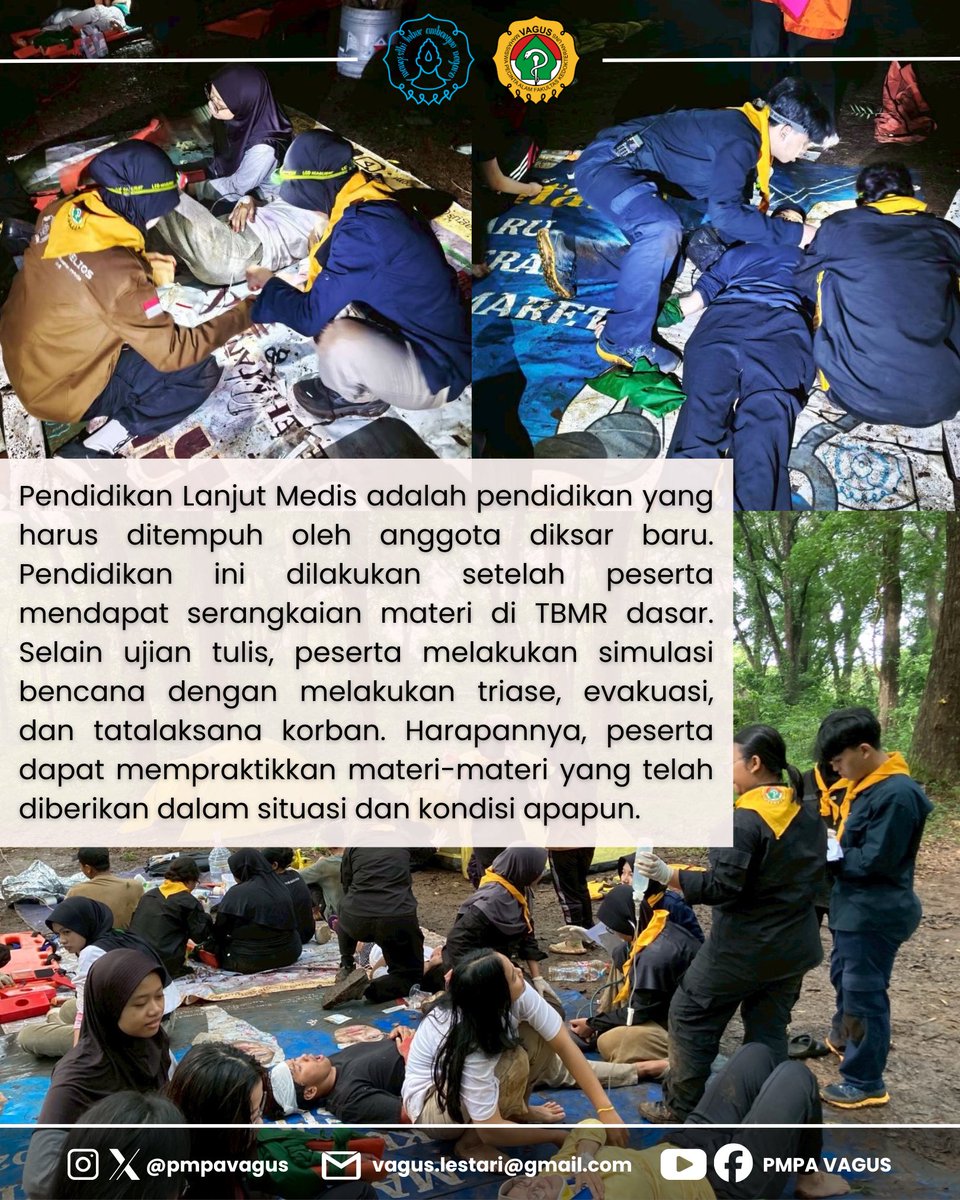 pmpavagus's tweet photo. [Pendidikan Lanjut Medis 2025]
🩺 Dari Teori ke Aksi Nyata 🌿

Pendidikan Lanjut Medis merupakan tahapan pendidikan yang wajib ditempuh oleh anggota diksar baru PMPA VAGUS setelah menyelesaikan rangkaian materi TBMR Dasar. https://t.co/otOXvM8Rzz