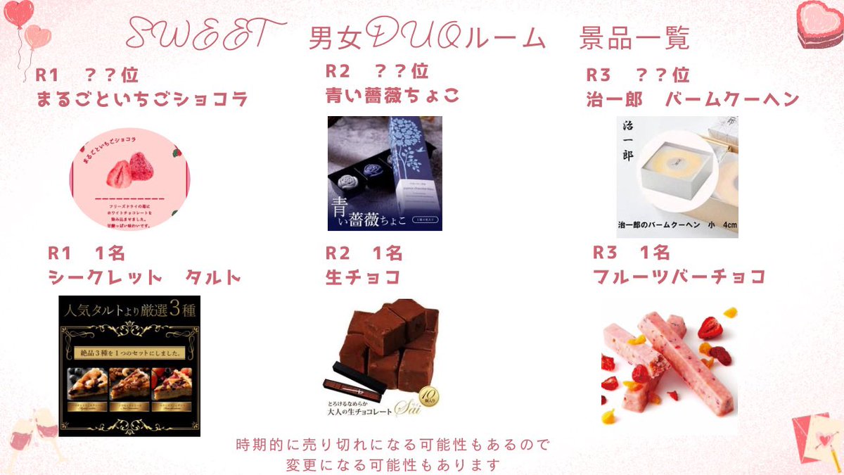 amane_room2024's tweet photo. ⛄️あまねルーム主催⛄️
🍰男女duo〜sweet〜🍰
本日です🍪
順位賞🏆シークレット㊙️の運要素のルーム🙏
ルール、禁止項目をディスコにでご確認の上ご参加よろしくお願いします🙏
神視点 あゆ
@a_armom
https://t.co/rgCylHNZxG
#あまねルーム
#sweetorbitter
#ディスコみてね https://t.co/L7b2rXBSDo