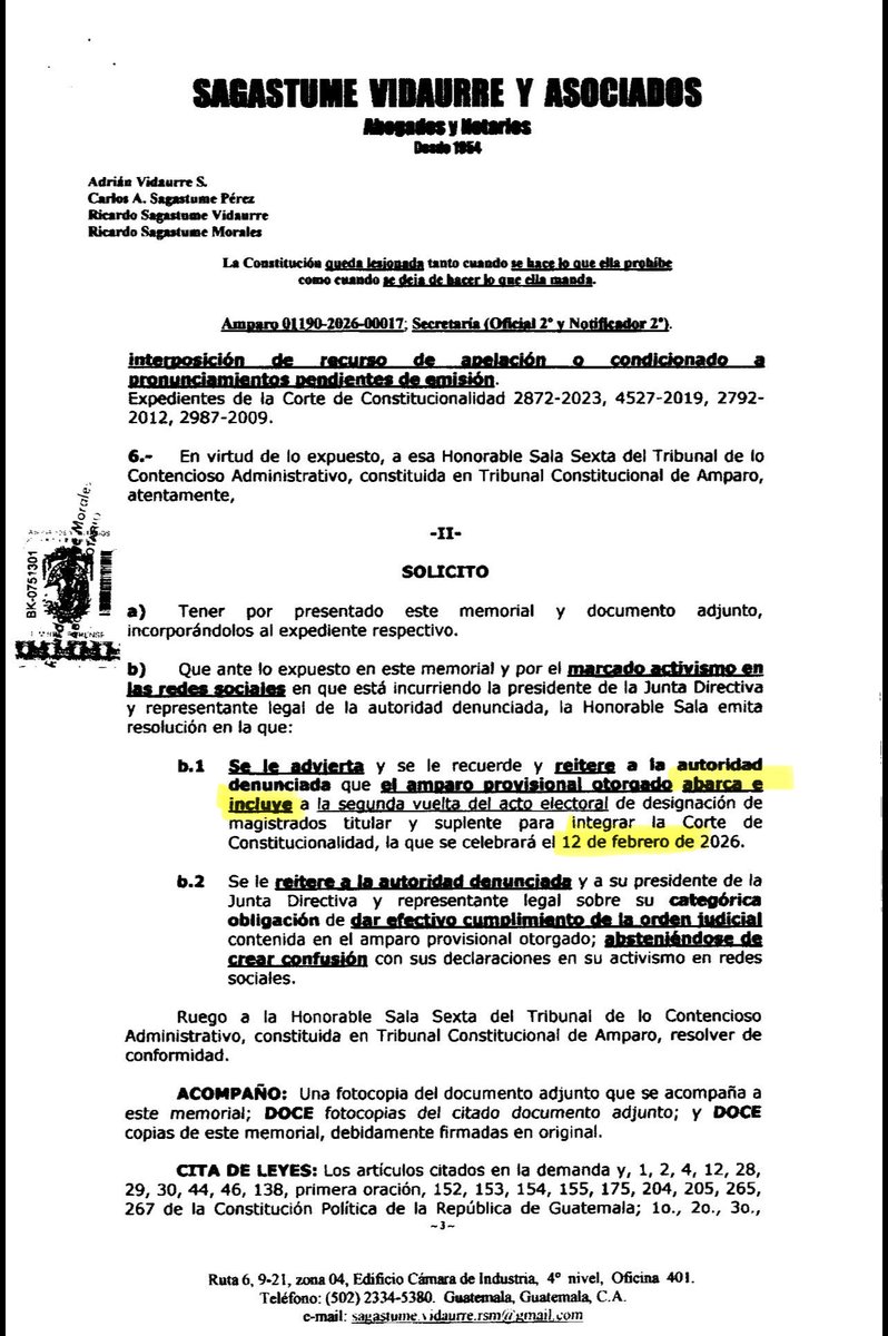 Cuando se pide amparo, se concretiza el acto reclamado (convocatoria primera vuelta del 4 de febrero). Por eso, los magistranzas de la Sala Sexta de Lo Contencioso otorgaron, siendo ilegal, amparo provisional, con el “ÚNICO EFECTO” modificar convocatoria del 4 de febrero). 
Ahora