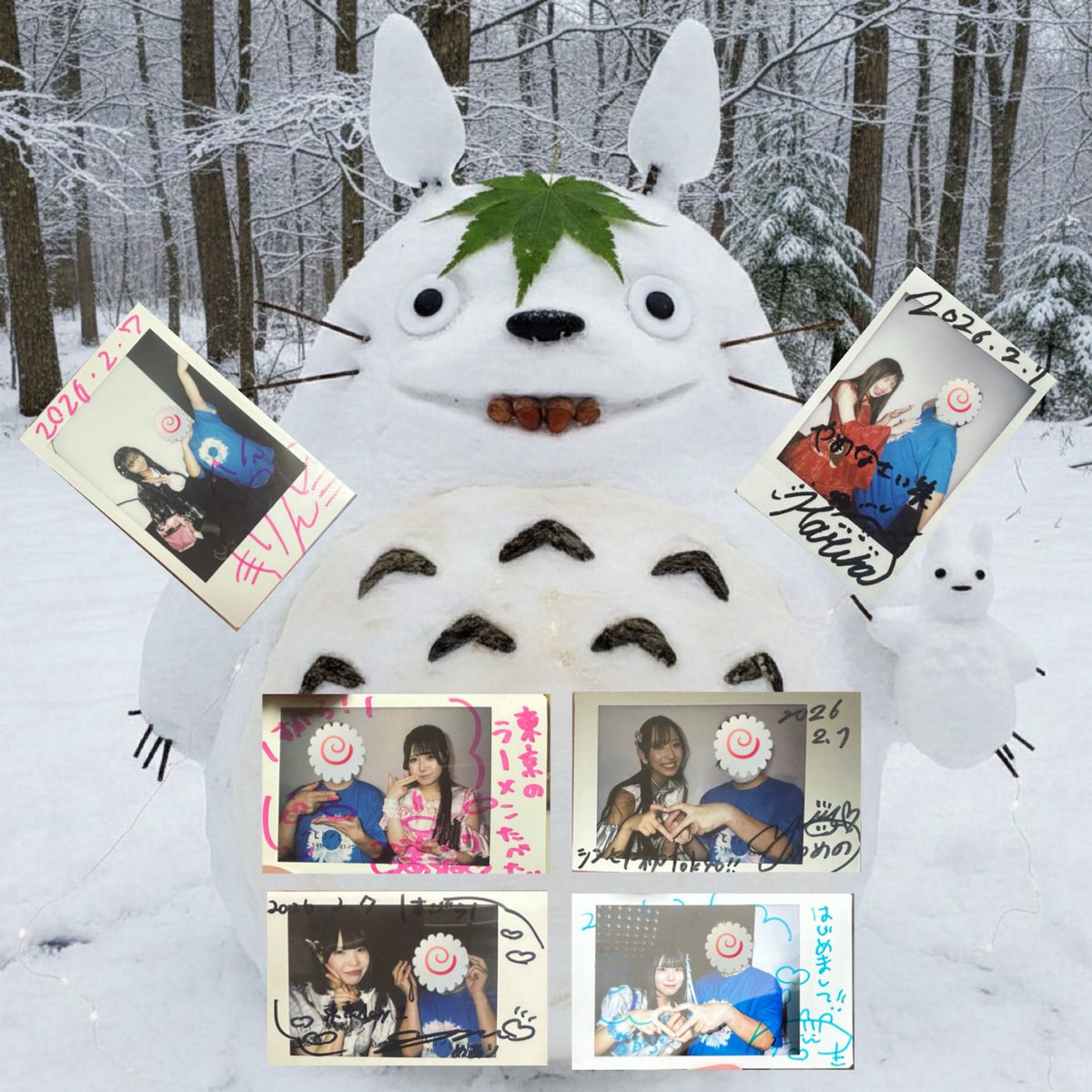 雪が積もったので雪だるまチェキってみた風。 雪は降ってるけどそこ