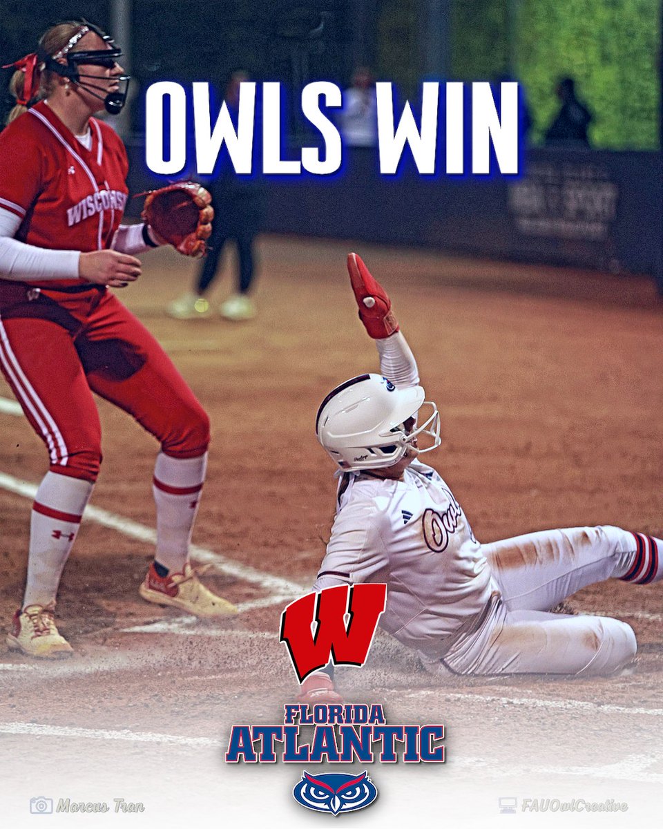 FAU_Owls_Nest's tweet image. 🎩 HAT TRICK COMPLETE‼️ @FAUSoftball HOLDS ON TO SWEEP their Big Ten tilts with a 4-3 WIN over #Wisconsin in Saturday's action. #FAU will close out the 2026 paradise Classic Sunday with a DH vs the #Stonehill Skyhawks and #Delaware Blue Hens #GoOwls 🦉👌