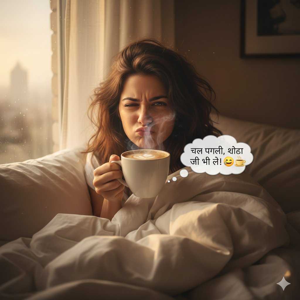 "उदासी कहती है कि आज बिस्तर से न उतरूँ, 🛌
पर चाय की खुशबू कहती है—चल पगली, थोड़ा जी भी ले! 😜☕"

गुड मॉर्निंग x फैमिली 
सुबह की शुरुवात चाय के साथ आ जाओ सब चाय पीने 
#ChaiLover #MorningVibes #TeaTime #ChaiCravings #PagliLife #DesiHumor #SubahKiChai #MoodBooster #ChaiPeCharcha