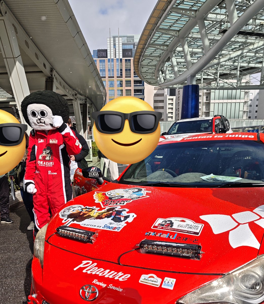 オアシス21でラリー三河湾のPRに現れた、オカザえもん氏＆えこたん＆ま