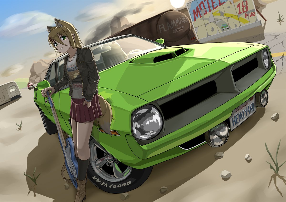 #私はこういう絵を描いています
獣耳、武器、クルマ 