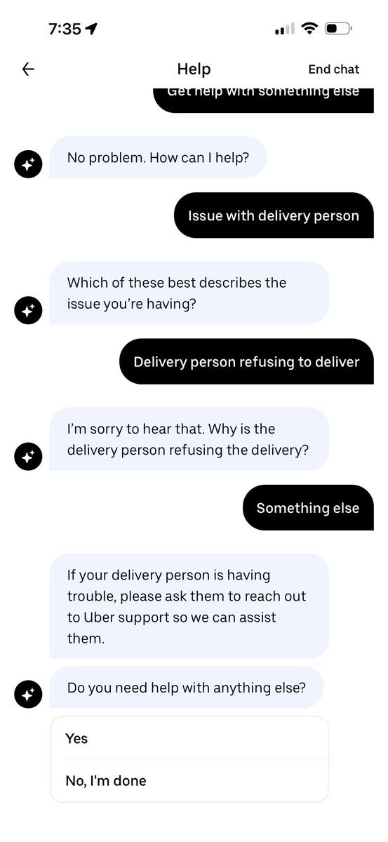 Franchise2741's tweet photo. @UberEats y’all suck. Having canned options that go in circles is shit service. I can’t get a hold of driver. I can’t get y’all to do anything. Get a new driver to deliver my shit. It’s been almost two hours now. https://t.co/fOXMhWqYZM