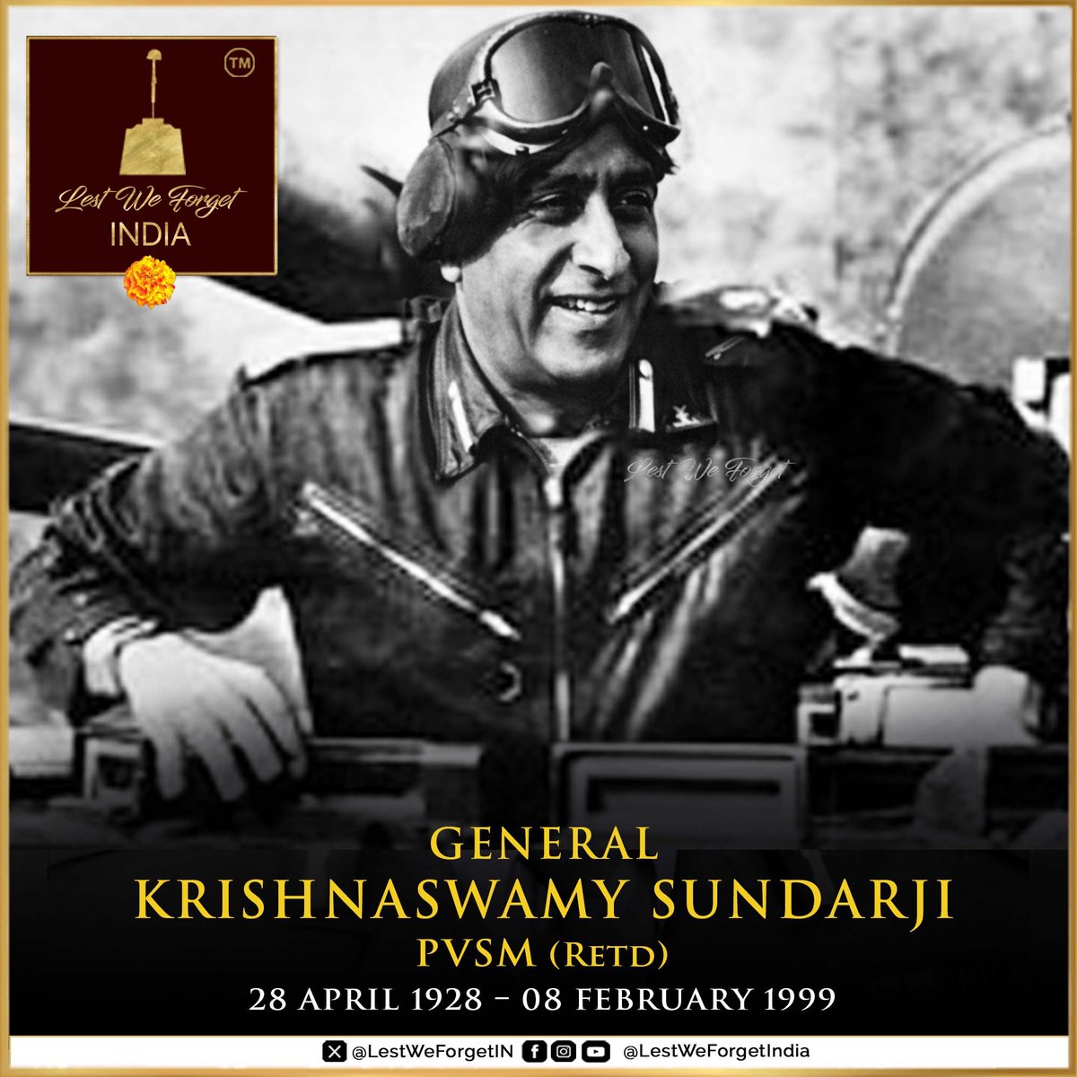 A Commander way ahead of his time.

#LestWeForgetIndia🇮🇳 General Krishnaswamy Sundarji, PVSM (Retd), the 13th Chief of Army Staff, #IndianArmy on his 27th death anniversary today.

General Sundarji passed away #OnThisDay 08 February in 1999 aged 70.

Remember the #IndianBrave and