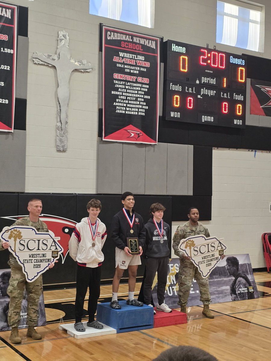 132 Gibson Adams loses in the semifinals but bounces back with pins over John Paul II and Ben Lippen to Place 3rd at The SCISA State Championships