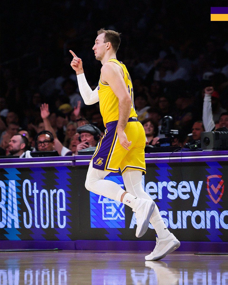 Lakers's tweet photo. Luke's first bucket as a Laker? Had to be a three 🎯 https://t.co/m8xH9wbk6z