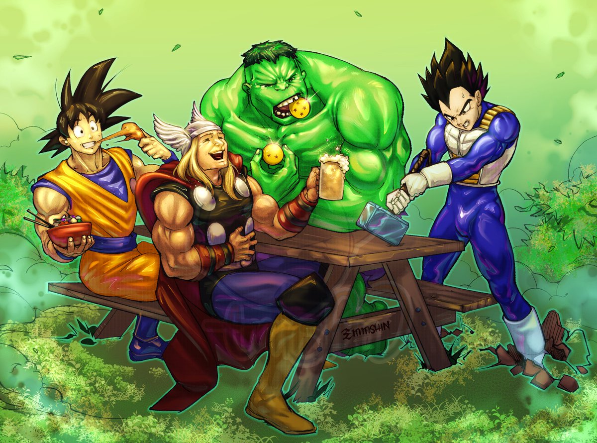 Just Hangin' Out
w/Thor, Hulk, Vegeta and Son Goku
#ArtCommission for @Incredible-Bray

* * * OPEN for COMMISSION * * *

#emmshin #SketchEmAll #Anime #Marvel