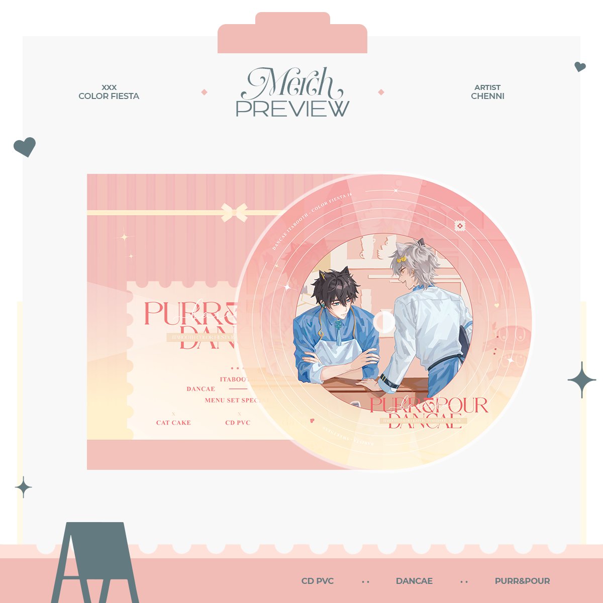 ◤Merch Preview◢
Every melody hummed in the cafe is a song of time, singing of our journey from when we first met until now, telling the love story of the two shop owners ❤️
 Artist: <a href="/Chenni5517881/">Chenni</a>
#DanCaeitabooth