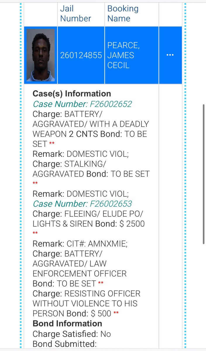 MikeGarafolo's tweet image. #Falcons edge James Pearce Jr. was arrested on charges of aggravated battery with a deadly weapon (two counts), aggravated stalking and fleeing/eluding police. 

@WPLGLocal10 reports Pearce was arrested after crashing his vehicle following a police chase.